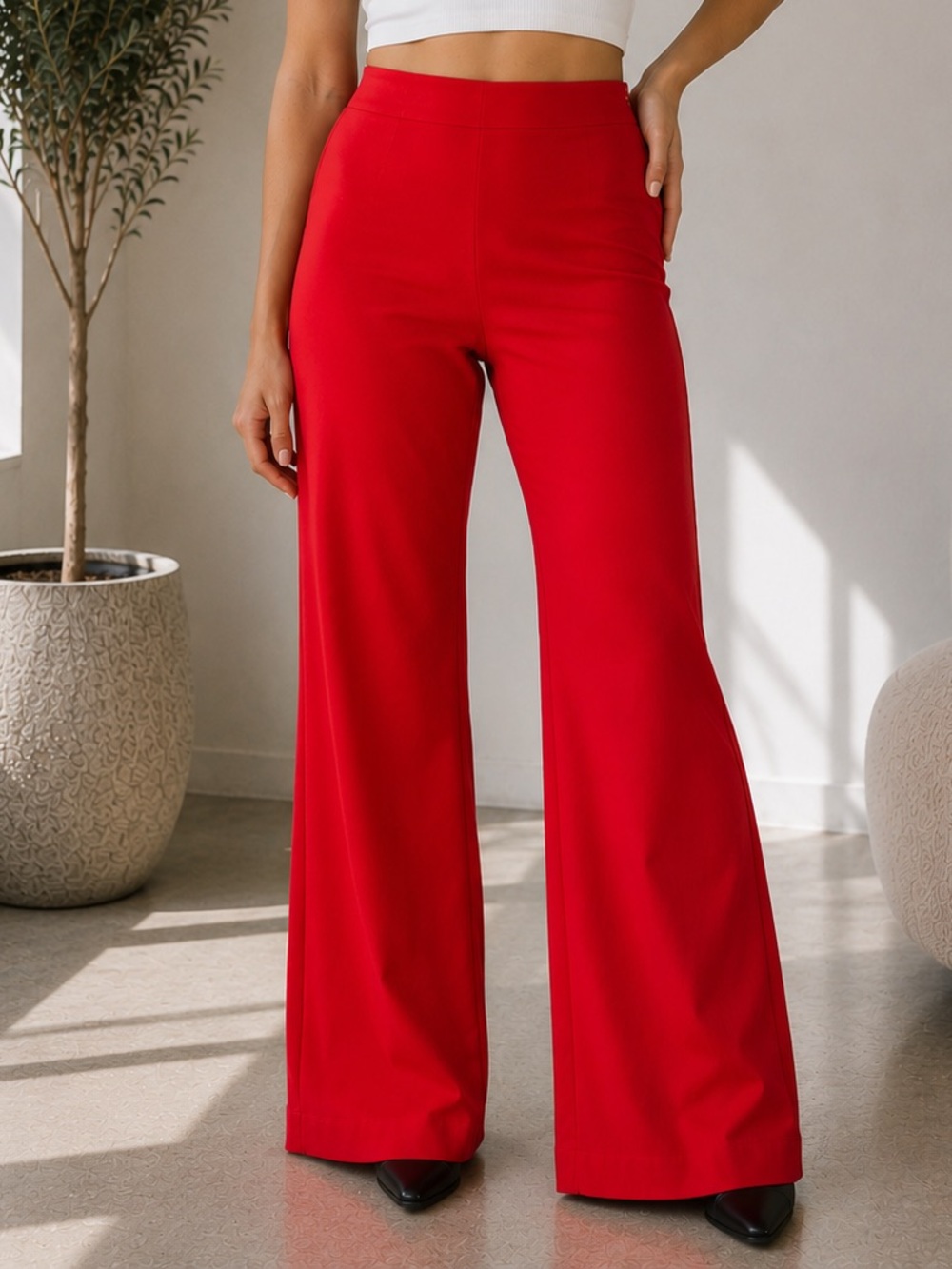 Kimchi Blue Red Wide Leg Pants High Rise Retro Y2K Statement Trousers 10 - Picture 1 of 11